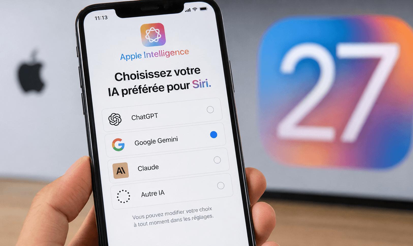 iOS 27 permettra de choisir Gemini, Claude ou une autre IA pour Apple Intelligence